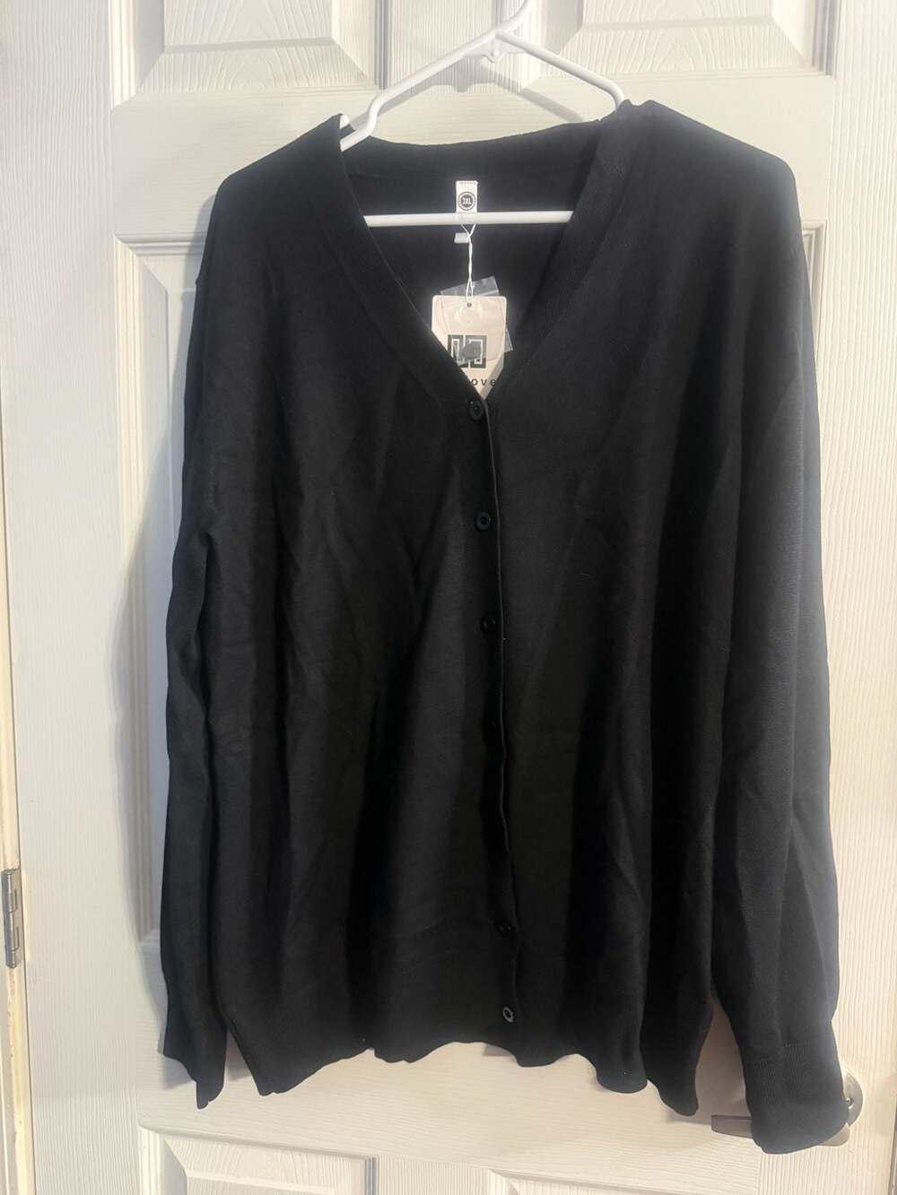 Women's Black V-Neck Long Sleeve Button-Down Cardigan Sweater 3XL Plus Size